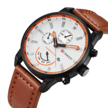 CURREN 8217 Men Quartz Watch Round Dial Analog  Leather Strap Wristwatch with Date Display